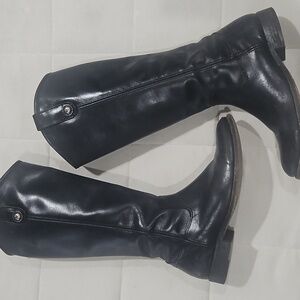 FRYE Melissa Button Lug Tall Leather Boots - Black, Size 7